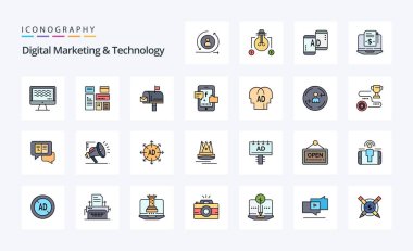 25 Digital Marketing And Technology Line Filled Style icon pack clipart