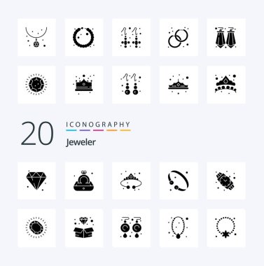 20 Mücevher Kalıbı Katı Glyph ikon Paketi Mücevher moda küpe takısı gibi