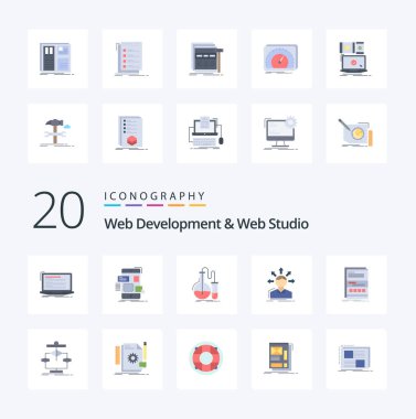 20 Web Geliştirme ve Web Stüdyosu Düz Renk Paketi Seçenekler dönüştürme ui test şişesi gibi