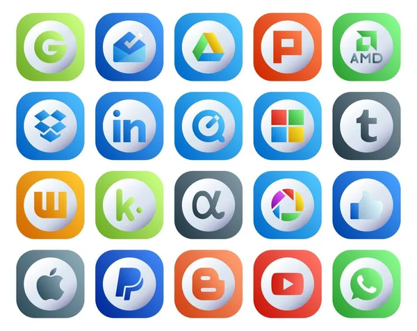 Social Media Icon Pack Inclusief Blogger Appel Microzacht Zoals App — Stockvector