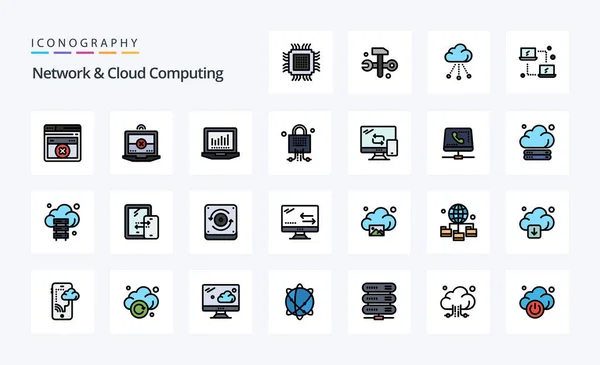 Network Cloud Computing Line Filled Style Icon Pack — Stock Vector