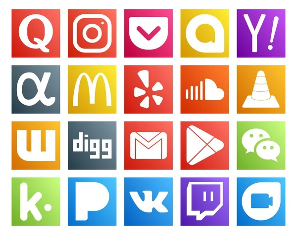 Paquete Iconos Redes Sociales Incluyendo Digg Jugador Mcdonald Medios Comunicación — Vector de stock