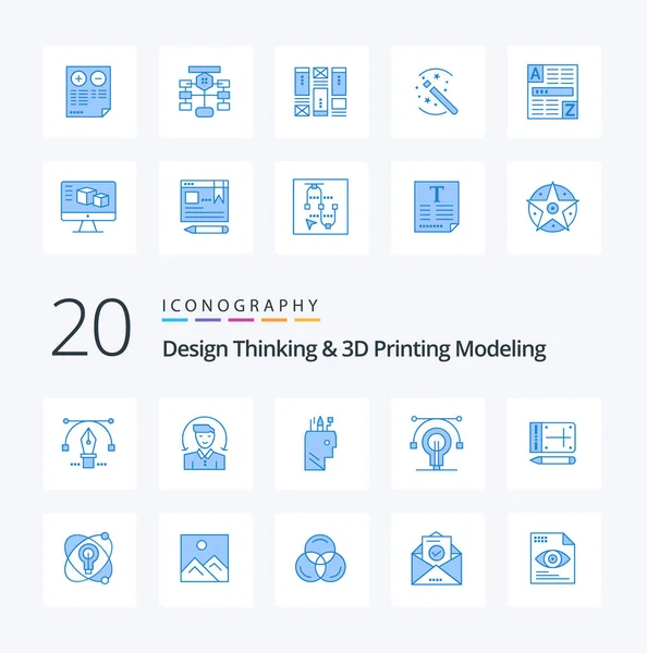 Design Thinking Printing Modeling Blue Color Icon Pack Wie Bleistift — Stockvektor
