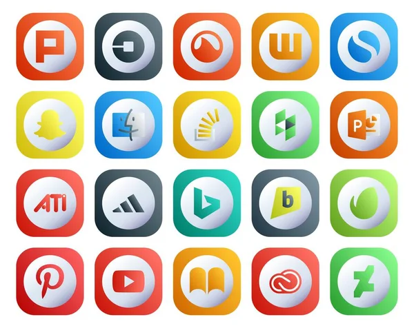 Social Media Icon Pack Including Bing Ati Finder Powerpoint Overflow — Stock Vector