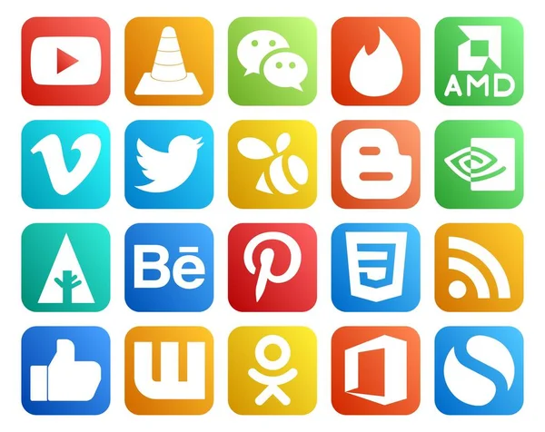 Social Media Icon Pack Tym Uwagę Nvidia Porządku Blogerka Tweet — Wektor stockowy