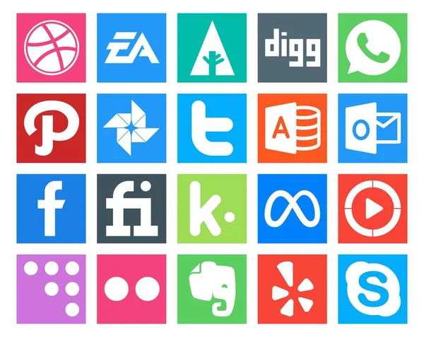 Social Media Icon Pack Including Facebook Kik Photo Fiverr Outlook — Stock Vector