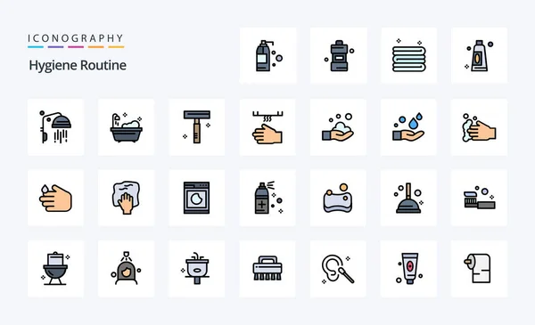 Hygiene Routine Line Filled Style Icon Pack — Vetor de Stock