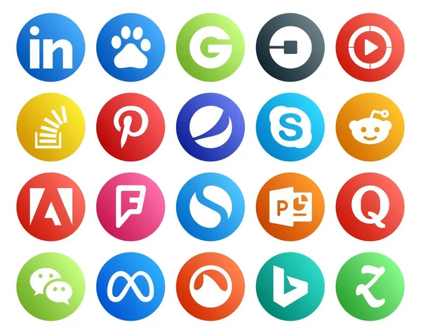 Paquete Iconos Redes Sociales Incluyendo Adobe Charla Desbordamiento Existencias Skype — Vector de stock