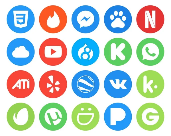 Social Media Icon Pack Inclusief Utorrent Kik Drupal Yelp — Stockvector