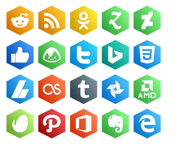 Social Media Icon Pack Inclusief Envato Een Foto Een Tweet — Stockvector
