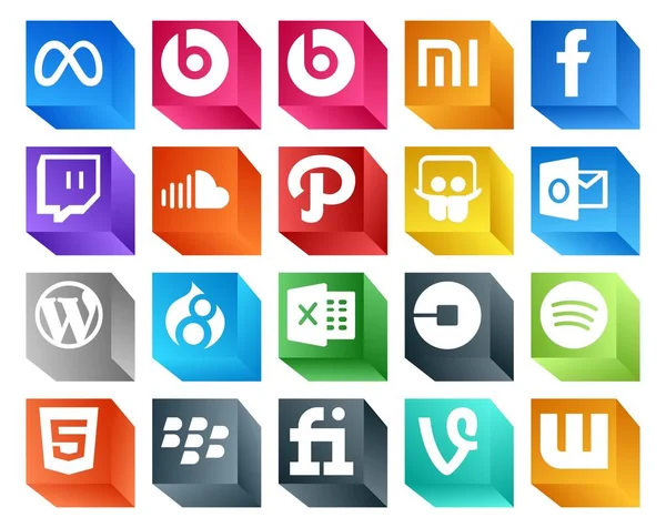Social Media Icon Pack Včetně Auta Výborně Hudba Bubeník Wordpress — Stockový vektor