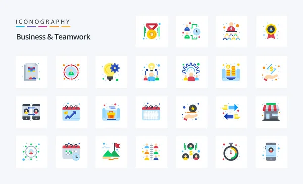 Business Teamwork Flat Color Icon Pack — Stock Vector