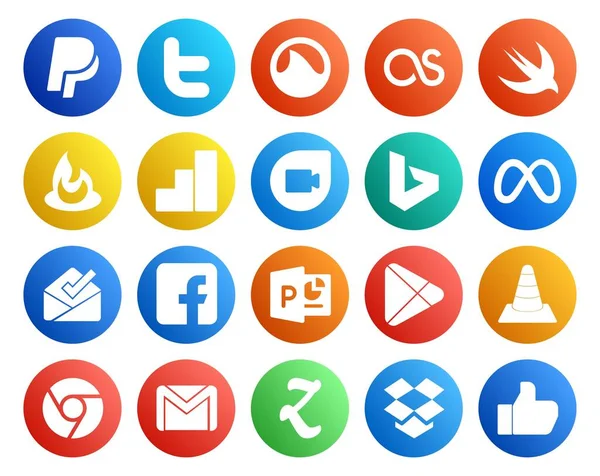 Social Media Icon Pack Inclusief Vlc Google Spelen Google Duo — Stockvector