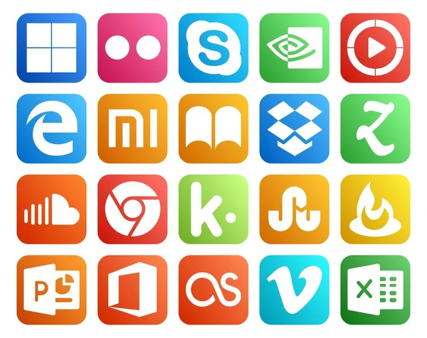 Social Media Icon Pack Включая Наткнулся Хром Xiaomi Музыка Soundcloud — стоковый вектор