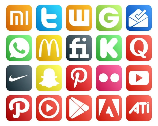 Social Media Icon Pack Inclusief Video Flickr Vijftien Rente Nike — Stockvector