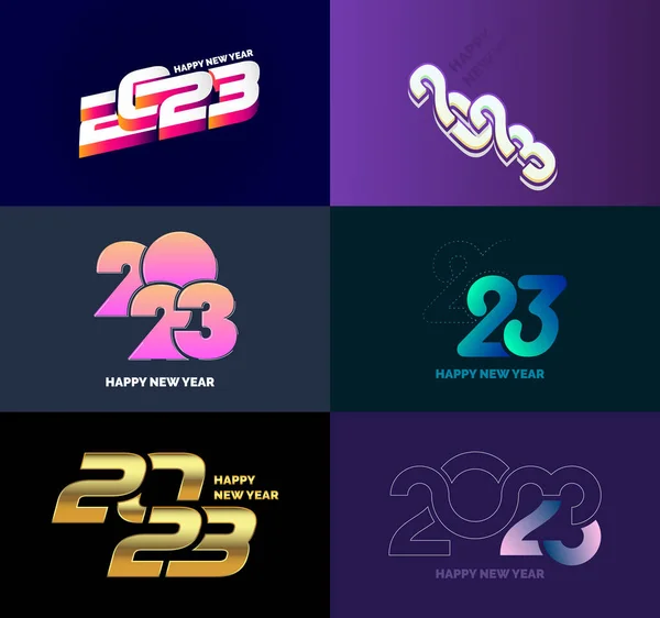 Grande Conjunto 2023 Feliz Ano Novo Logotipo Projeto Texto 2023 — Vetor de Stock