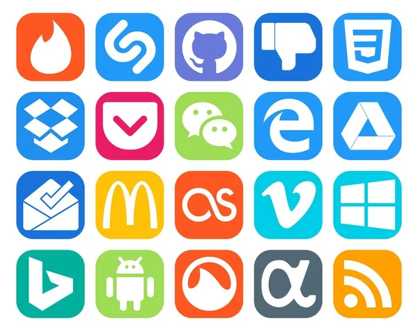 Paquete Iconos Redes Sociales Incluyendo Bing Vídeo Mensajero Vimeo Mcdonalds — Vector de stock