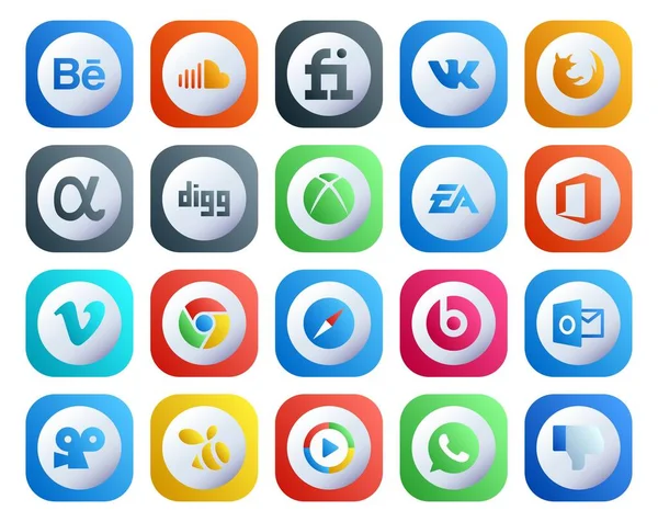 Pacchetto Social Media Icon Compreso Cromo Vimeo Rete App Ufficio — Vettoriale Stock