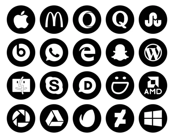 Pack Icônes Pour Les Médias Sociaux Compris Amd Des Disques — Image vectorielle
