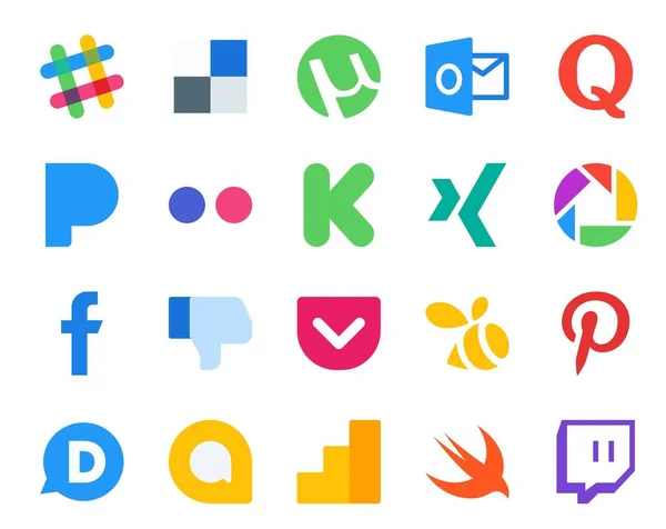 20个社交媒体图标包 包括解说 Flickr Facebook — 图库矢量图片