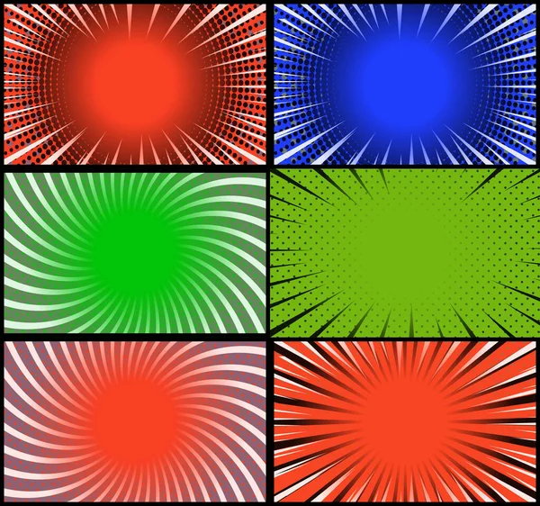 Çizgi Roman Renkli Çerçeve Arka Plan Yarım Ton Işınları Radyal — Stok Vektör