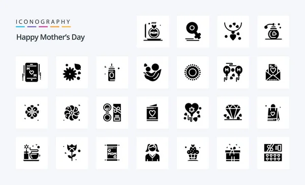 Happy Mothers Day Solid Glyph Icon Pack — Stockvektor