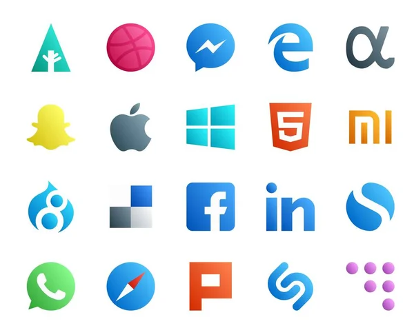 Social Media Icon Pack Inclusief Browser Een App Html Heel — Stockvector