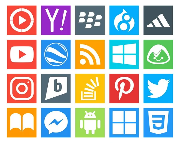 Social Media Icon Pack Включая Акции Переполнение Запасов Видео Брайткайт — стоковый вектор