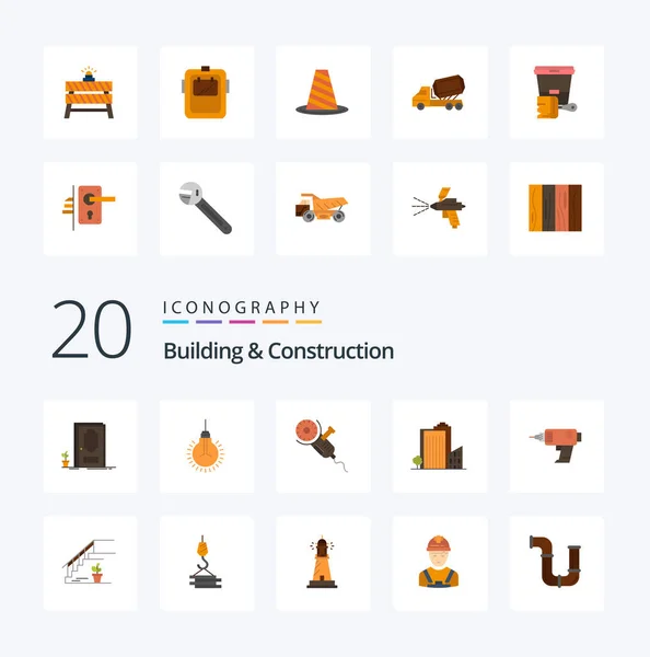 Building Construction Flat Color Icon Pack Tower Build Suggestion Building — Stockový vektor