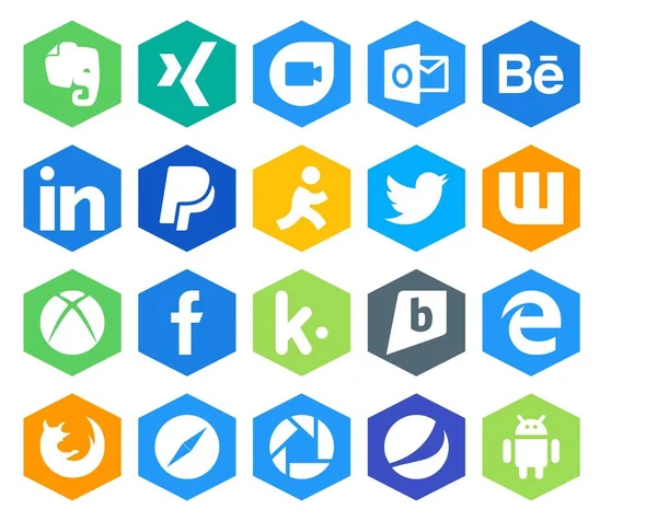 Social Media Icon Pack Including Browser Edge Twitter Brightkite Facebook — Stock Vector