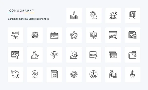 Banking Finance Market Economics Line Icon Pack — Stock Vector
