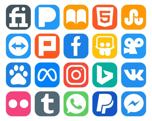 Pacchetto Icone Social Media Compreso Tumblr Slideshare Bing Facebook — Vettoriale Stock
