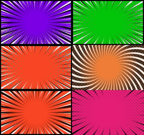 Cadres Colorés Fond Bande Dessinée Avec Des Rayons Demi Tons — Image vectorielle