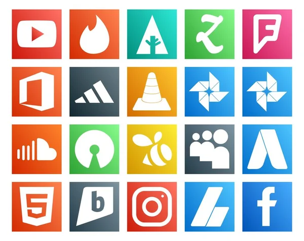 Social Media Icon Pack Inclusief Myspace Open Source Vic Muziek — Stockvector