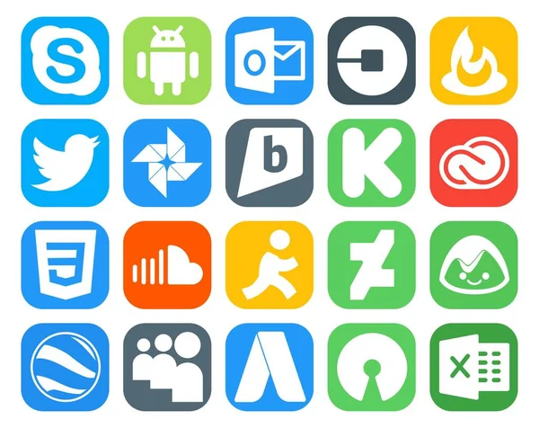 Social Media Icon Pack Inclusief Soundcloud Adobe Tjilpen Kickstarter — Stockvector