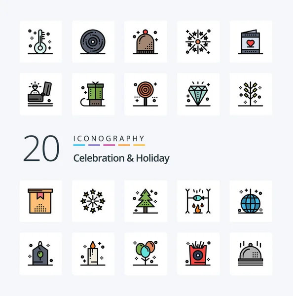 20庆祝节日系列填充彩色图标套件如庆祝夏季庆祝节日树 — 图库矢量图片