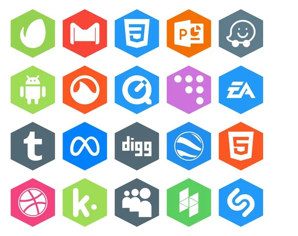Social Media Icon Pack Incluindo Escavação Meta Grooveshark Tumblr — Vetor de Stock