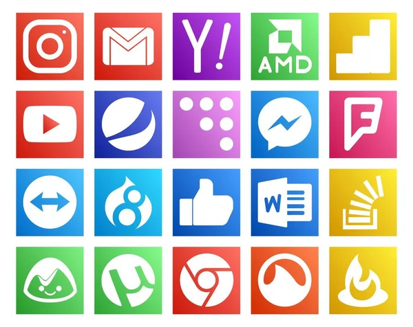 Paquete Iconos Redes Sociales Incluyendo Palabra Drupal Youtube Teamviewer Mensajero — Vector de stock