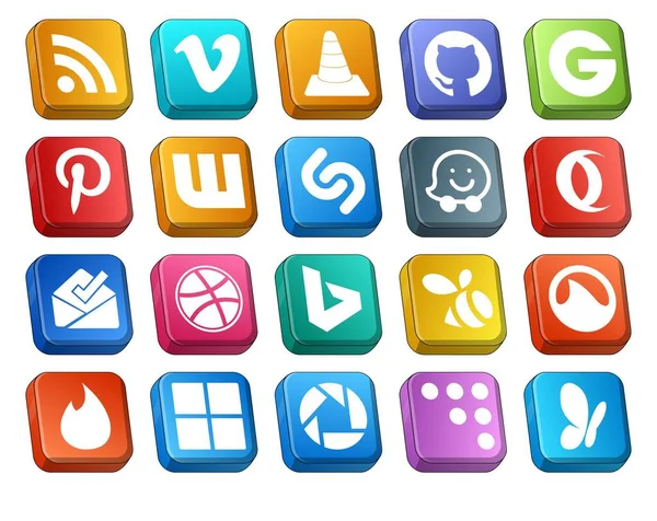 Social Media Icon Pack Including Grooveshark Bing Pinterest Dribbble Opera — Stock Vector