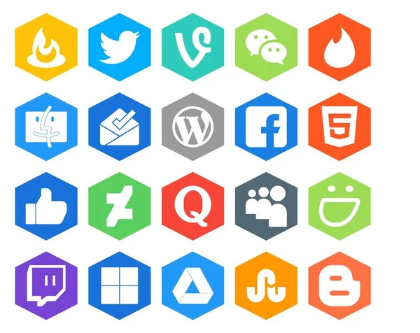 Social Media Icon Pack Including Myspace Quora Inbox Deviantart Html — Stock Vector