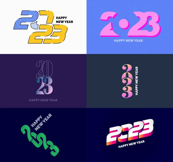 Grande Conjunto 2023 Feliz Ano Novo Logotipo Projeto Texto 2023 —  Vetores de Stock