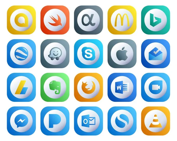 Social Media Icon Pack Compris Google Duo Navigateur Discuter Firefox — Image vectorielle
