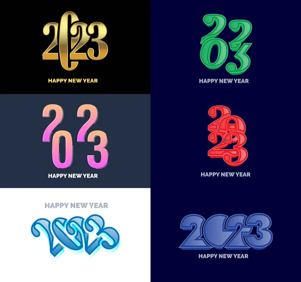 Μεγάλο Σετ 2023 Happy New Year Λογότυπο Σχεδιασμός Κειμένου 2023 — Διανυσματικό Αρχείο