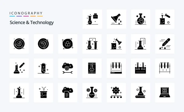 25科学和技术固体象形文字图标包 — 图库矢量图片