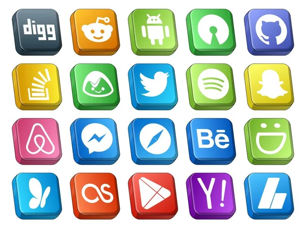 Pack Icônes Pour Les Médias Sociaux Compris Navigateur Messager Débordement — Image vectorielle