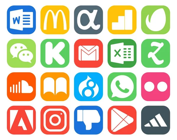 Social Media Icon Pack Including Drupal Музыка Gmail Звук Зооинструмент — стоковый вектор