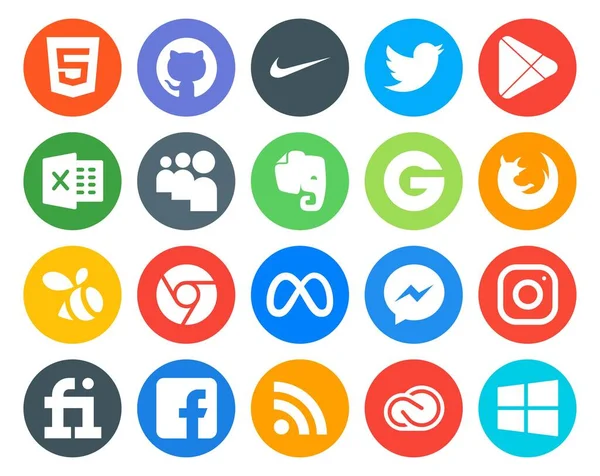 Social Media Icon Pack Inclusief Boodschapper Meta Myspace Het Chroom — Stockvector