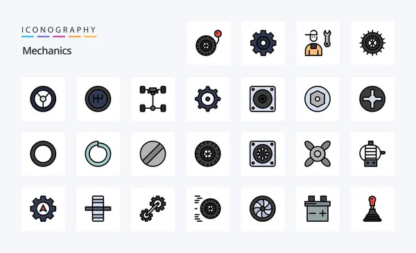 Mechanics Line Filled Style Icon Pack — Stock Vector