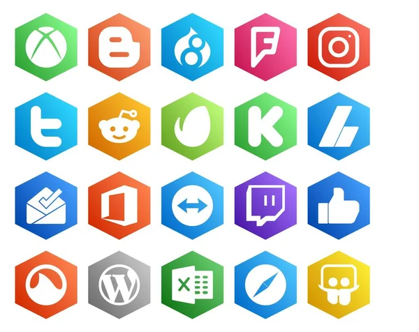Social Media Icon Pack Inklusive Grooveshark Ryckningar Envato Teamviewer Inkorgen — Stock vektor