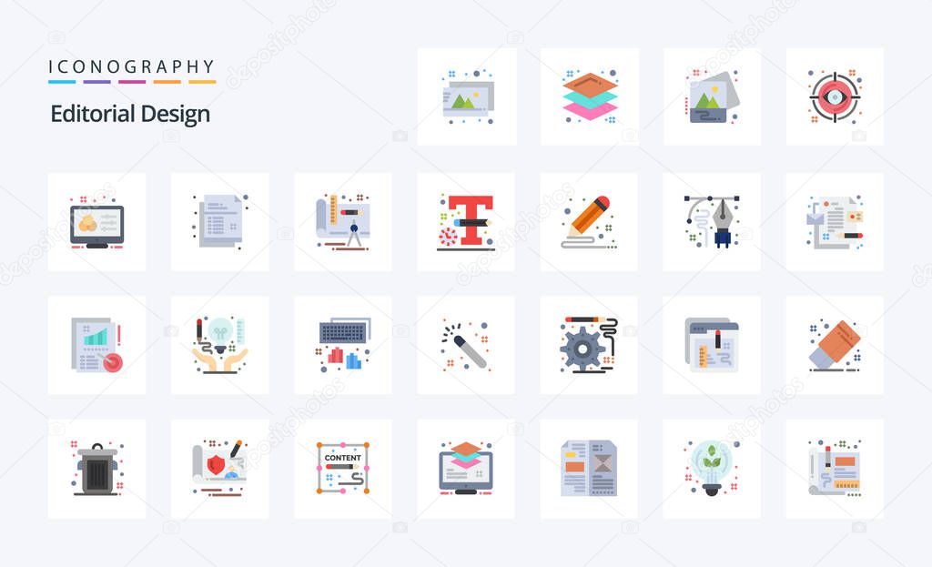 25 Editorial Design Flat color icon pack